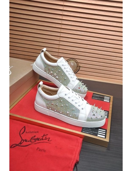 Replica Christian Louboutin Louis Junior PI Version Strass Sneakers White, Fake CL Shoes