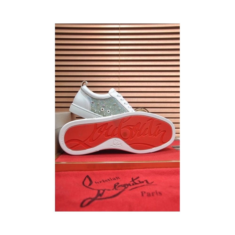 Replica Christian Louboutin Louis Junior PI Version Strass Sneakers White, Fake CL Shoes