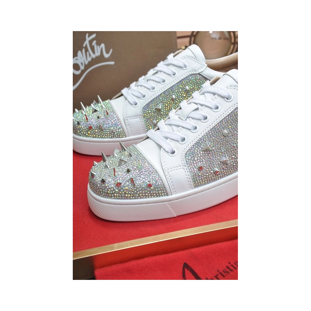 Replica Christian Louboutin Louis Junior PI Version Strass Sneakers White, Fake CL Shoes