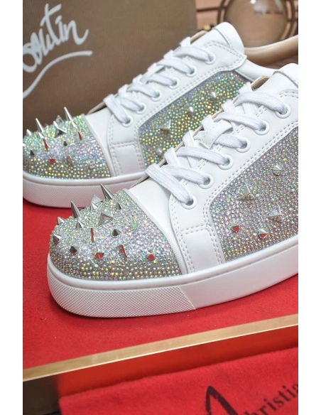 Replica Christian Louboutin Louis Junior PI Version Strass Sneakers White, Fake CL Shoes