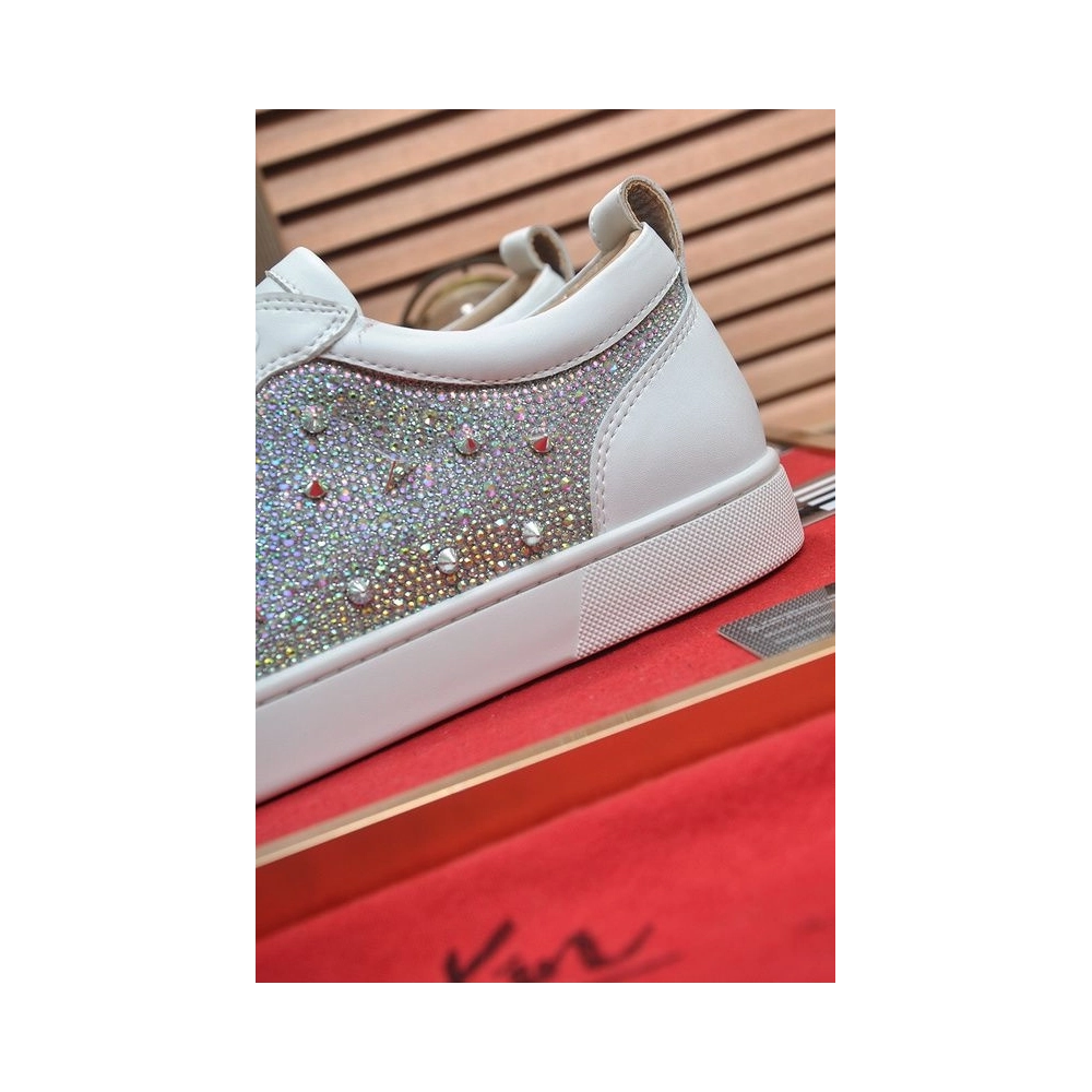 Replica Christian Louboutin Louis Junior PI Version Strass Sneakers White, Fake CL Shoes