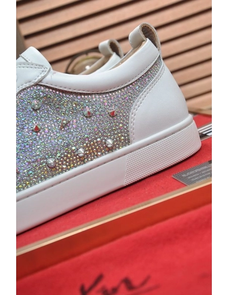 Replica Christian Louboutin Louis Junior PI Version Strass Sneakers White, Fake CL Shoes