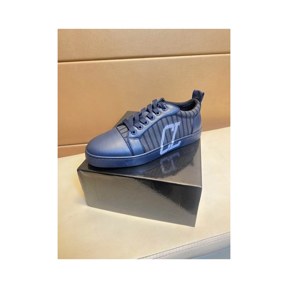 Replica Christian Louboutin Louis Junior Varsimax Sneakers Leather-trim Navy Blue