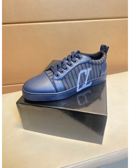 Replica Christian Louboutin Louis Junior Varsimax Sneakers Leather-trim Navy Blue