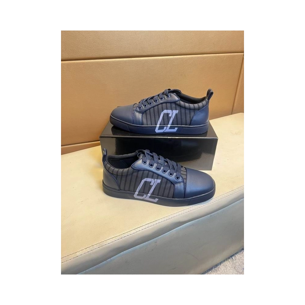 Replica Christian Louboutin Louis Junior Varsimax Sneakers Leather-trim Navy Blue