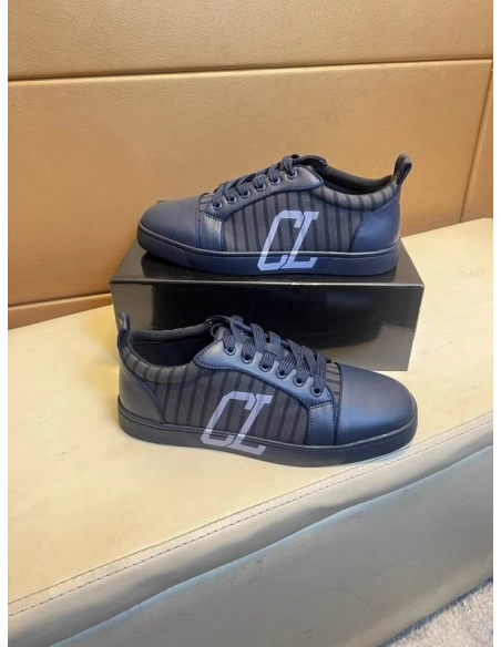 Replica Christian Louboutin Louis Junior Varsimax Sneakers Leather-trim Navy Blue