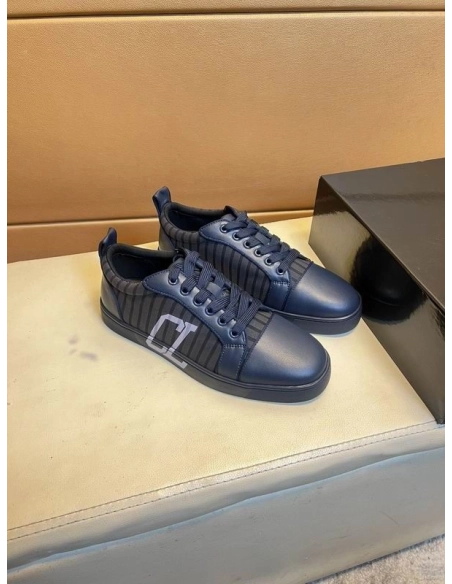 Replica Christian Louboutin Louis Junior Varsimax Sneakers Leather-trim Navy Blue