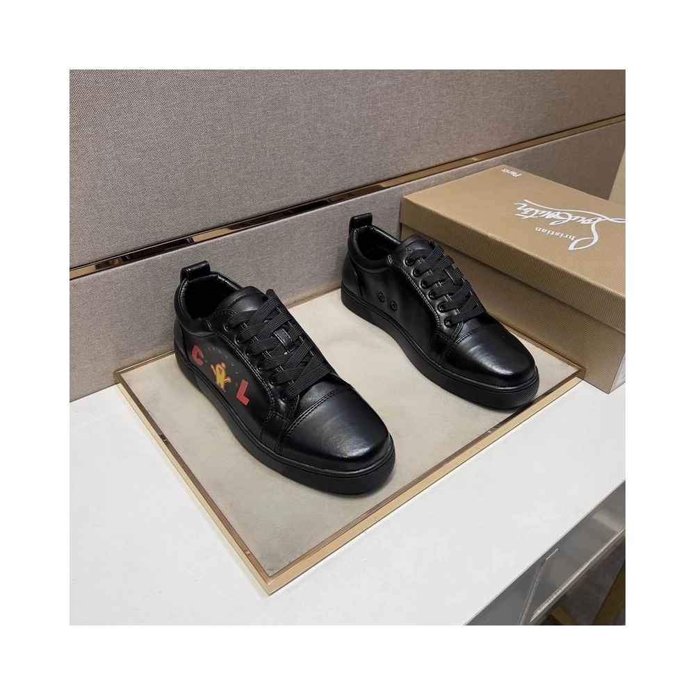 Cheap Christian Louboutin Louis Junior Men Low-top Sneakers Calfskin Black, Discount CL Shoes Outlet Online