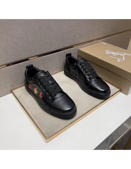 Cheap Christian Louboutin Louis Junior Men Low-top Sneakers Calfskin Black, Discount CL Shoes Outlet Online