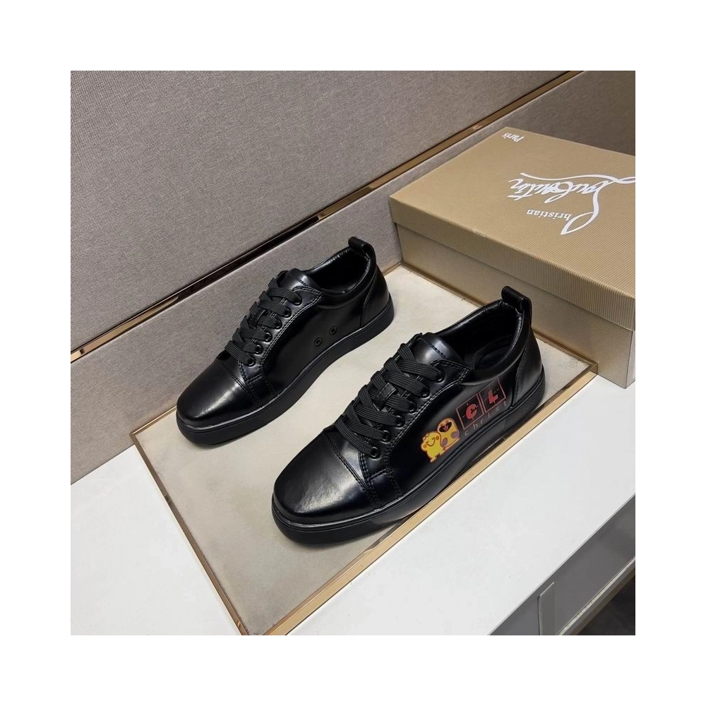 Cheap Christian Louboutin Louis Junior Men Low-top Sneakers Calfskin Black, Discount CL Shoes Outlet Online