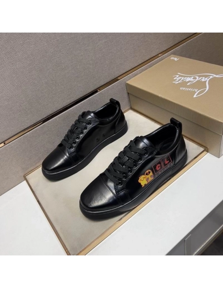 Cheap Christian Louboutin Louis Junior Men Low-top Sneakers Calfskin Black, Discount CL Shoes Outlet Online