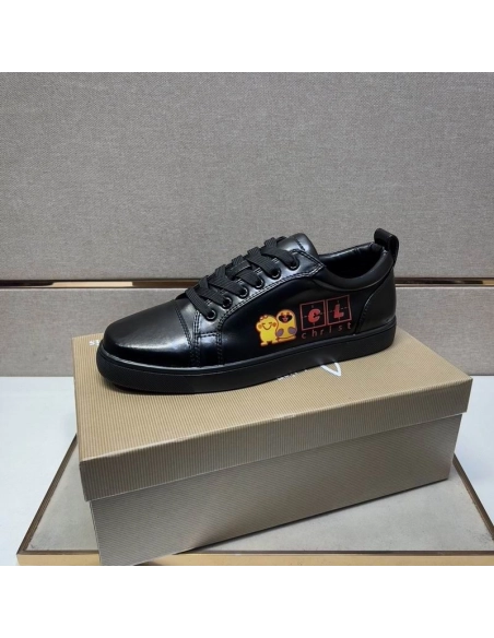 Cheap Christian Louboutin Louis Junior Men Low-top Sneakers Calfskin Black, Discount CL Shoes Outlet Online