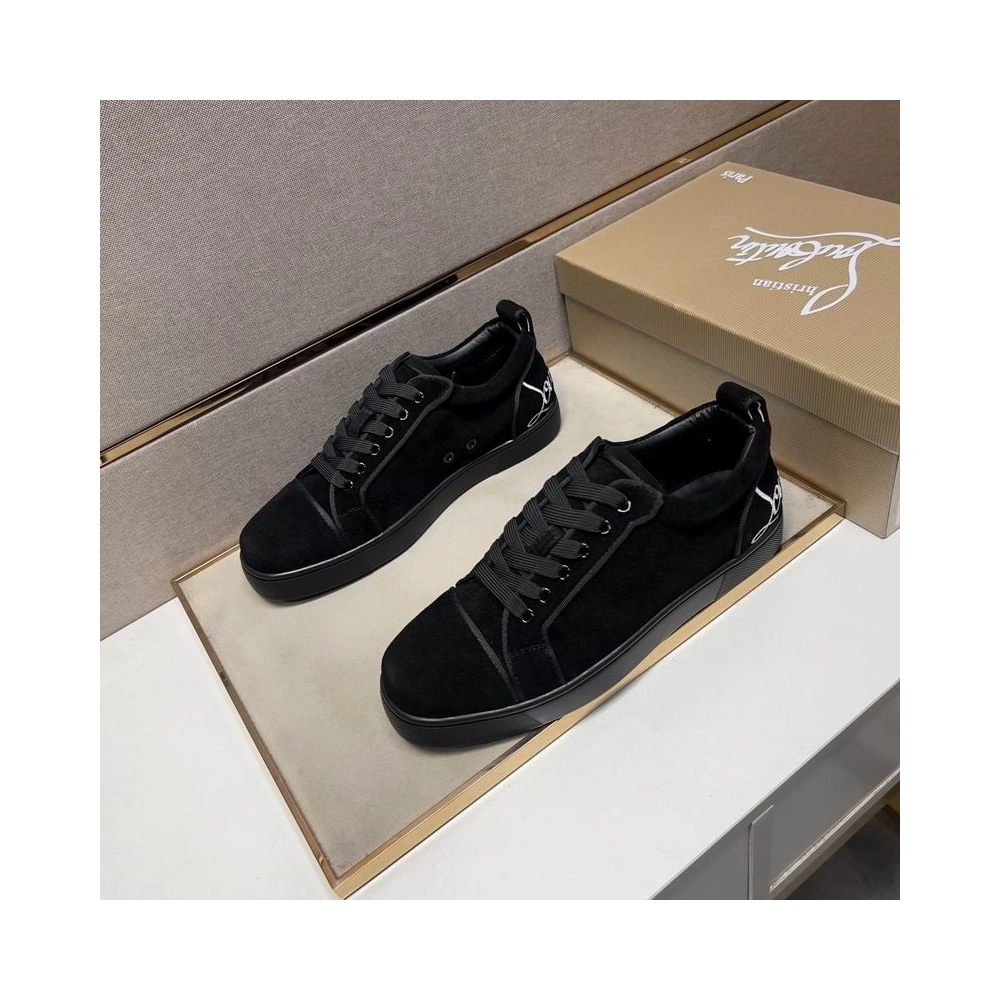 Fake Christian Louboutin Fun Louis Junior Sneakers Low-top Logo Embossed Veau Velours Black