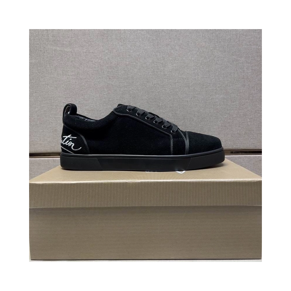 Fake Christian Louboutin Fun Louis Junior Sneakers Low-top Logo Embossed Veau Velours Black