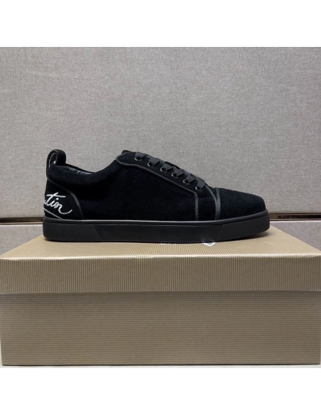 Fake Christian Louboutin Fun Louis Junior Sneakers Low-top Logo Embossed Veau Velours Black