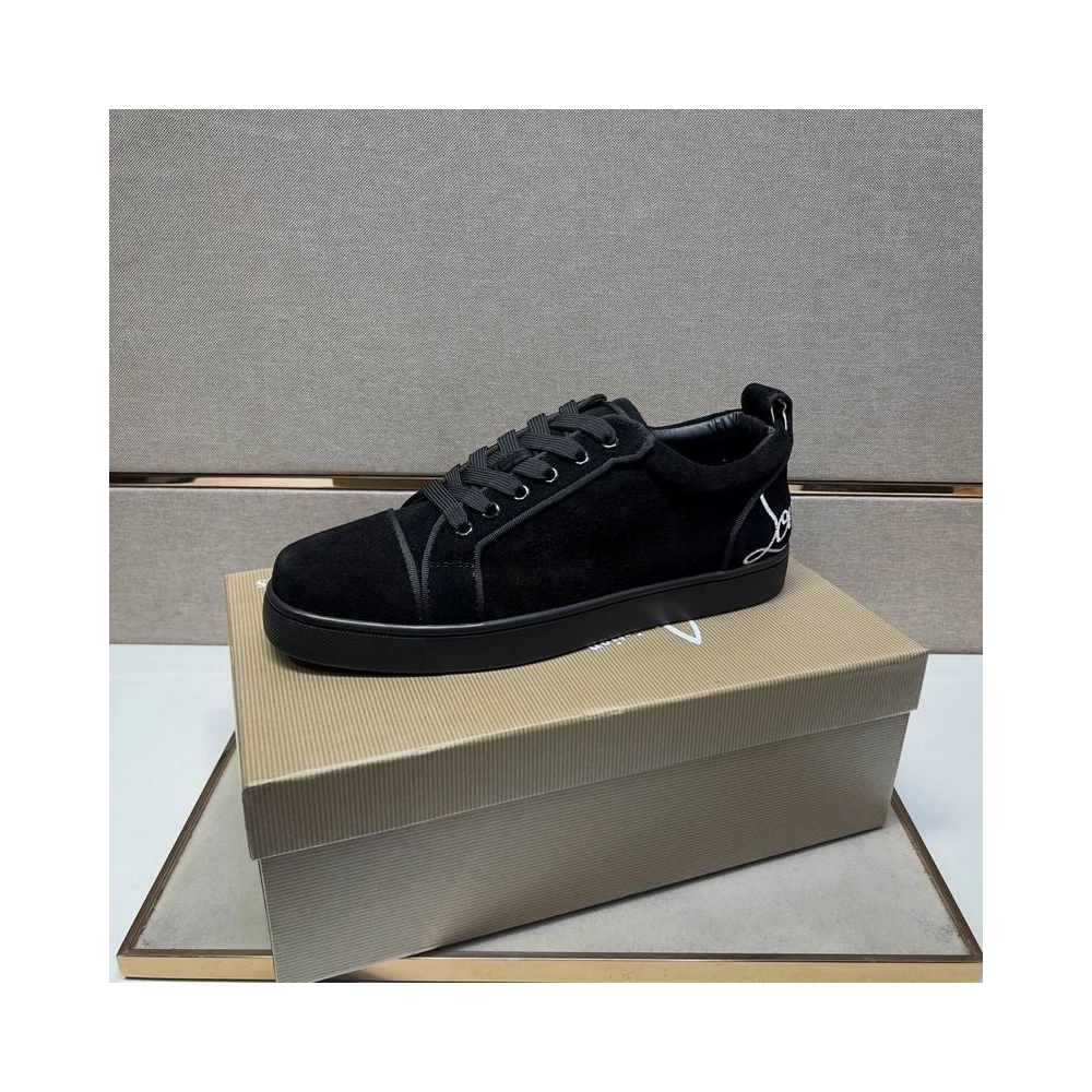 Fake Christian Louboutin Fun Louis Junior Sneakers Low-top Logo Embossed Veau Velours Black