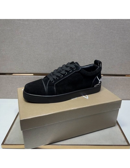 Fake Christian Louboutin Fun Louis Junior Sneakers Low-top Logo Embossed Veau Velours Black