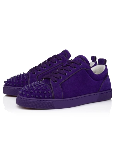 Discount Christian Louboutin Louis Junior Spikes Sneakers Veau Velours And Spikes Jacaranda Sale Online