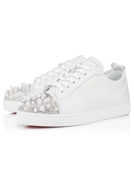 Christian Louboutin Louis Junior P Pik Pik Strass Men Sneakers Calf Leather White