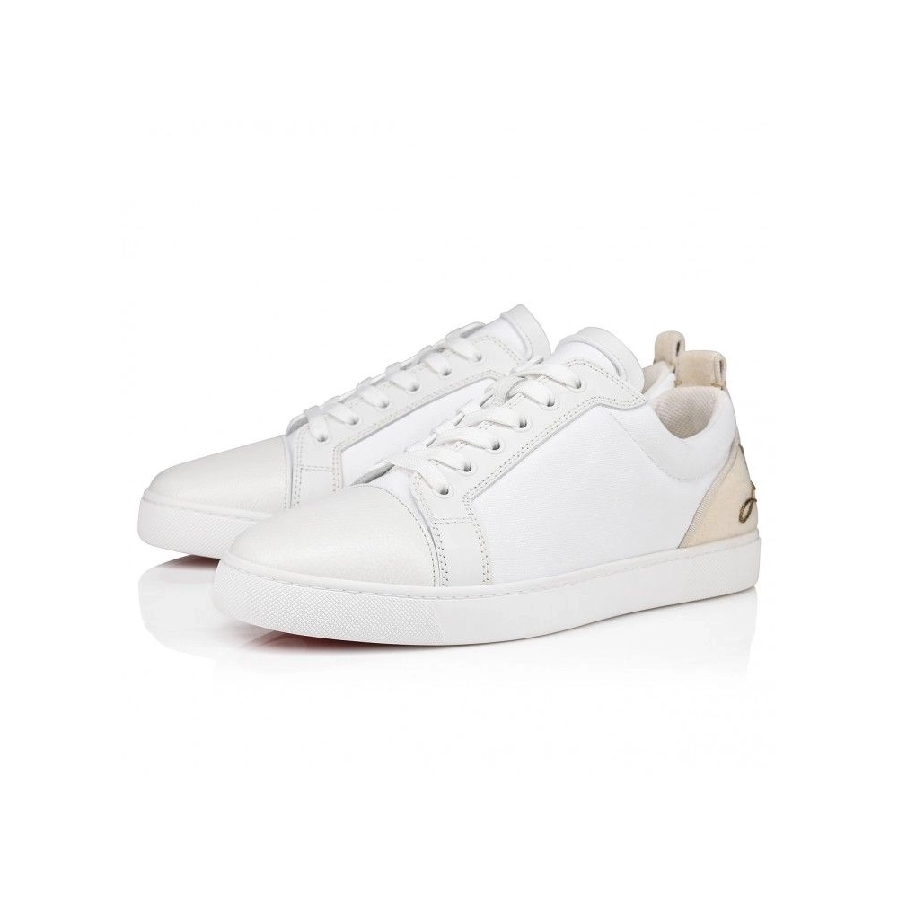 Discount Christian Louboutin Fun Louis Junior Sneakers Calf Leather And Olona Canva White Outlet Sale