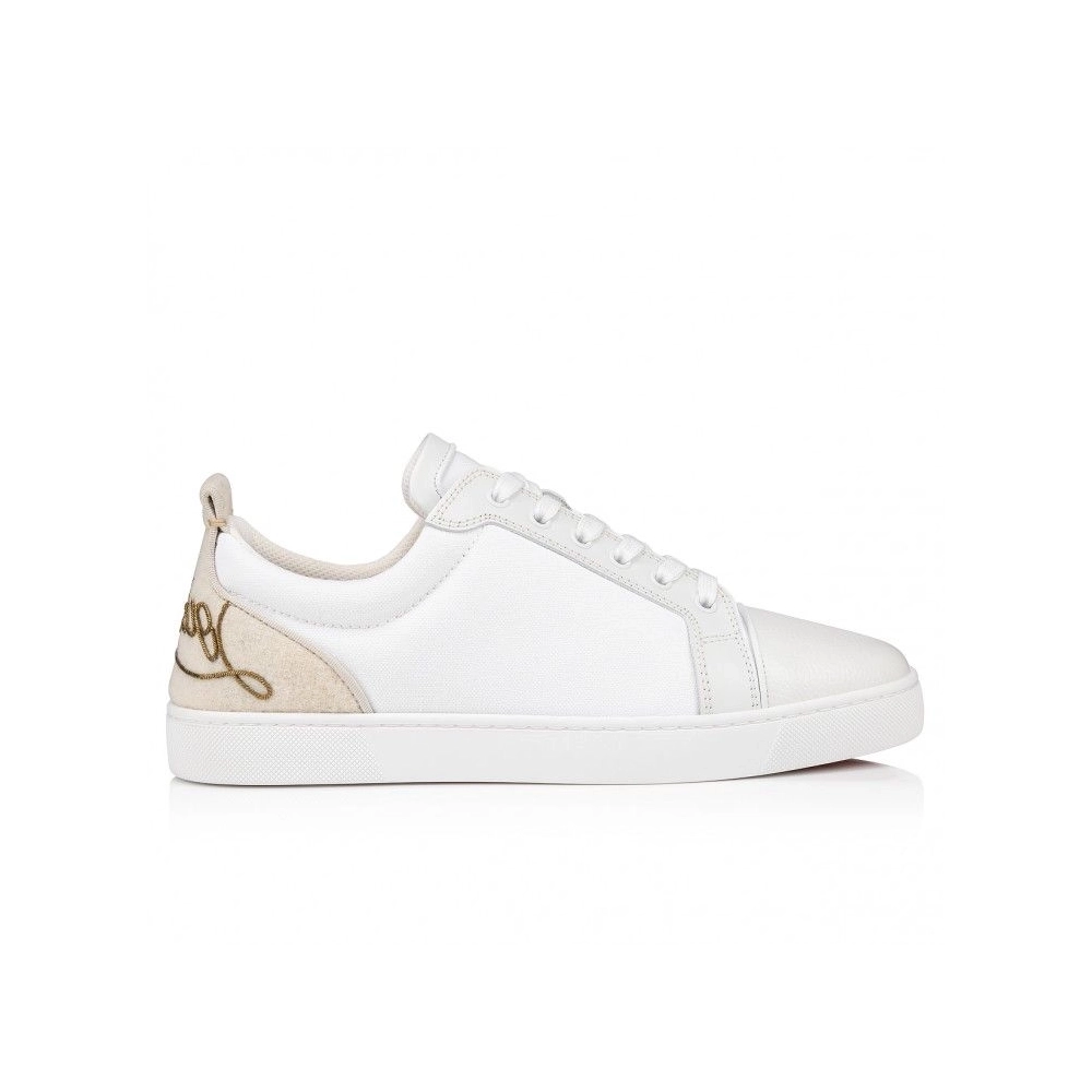Discount Christian Louboutin Fun Louis Junior Sneakers Calf Leather And Olona Canva White Outlet Sale