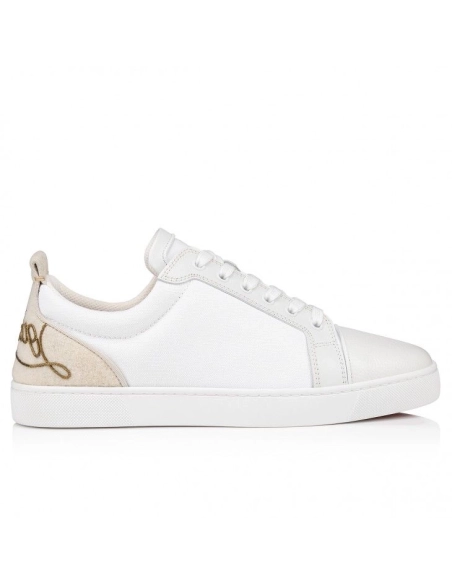 Discount Christian Louboutin Fun Louis Junior Sneakers Calf Leather And Olona Canva White Outlet Sale
