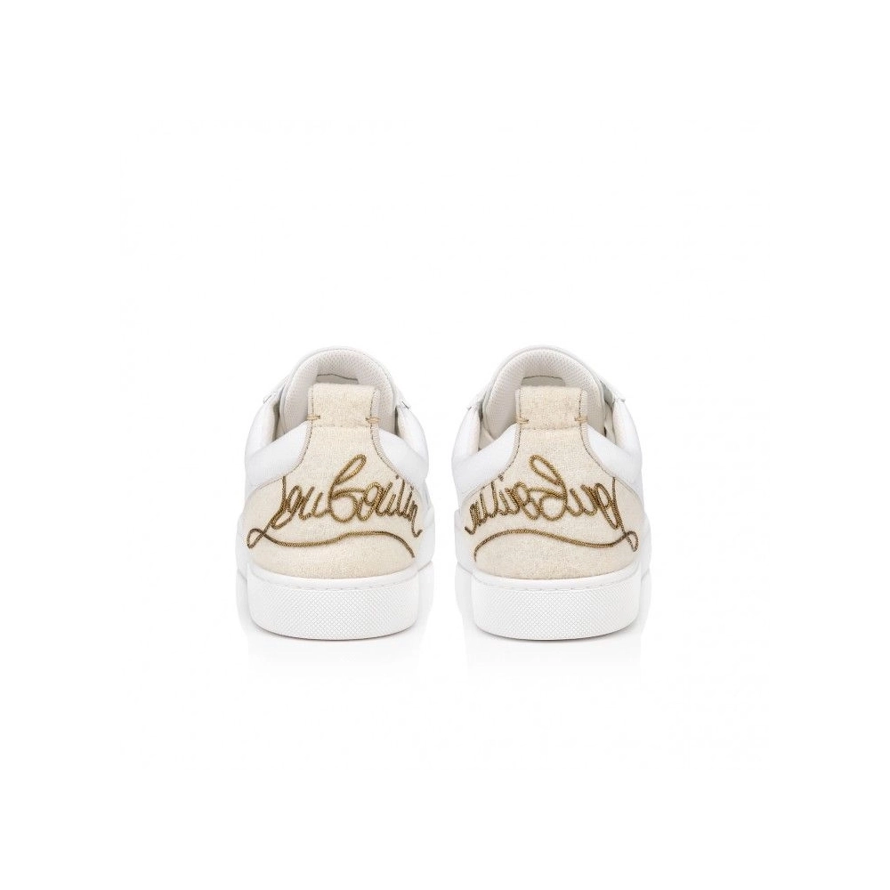 Discount Christian Louboutin Fun Louis Junior Sneakers Calf Leather And Olona Canva White Outlet Sale