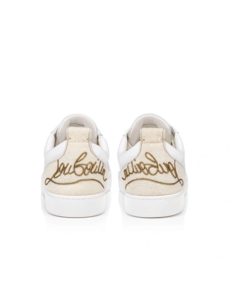 Discount Christian Louboutin Fun Louis Junior Sneakers Calf Leather And Olona Canva White Outlet Sale