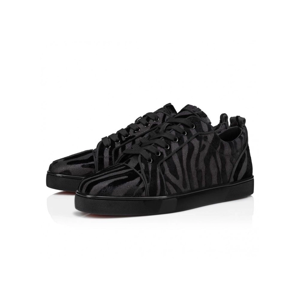 Fake Christian Louboutin Louis Junior Sneakers Velvet Quagga Black, eplica Christian Louboutin Shoes