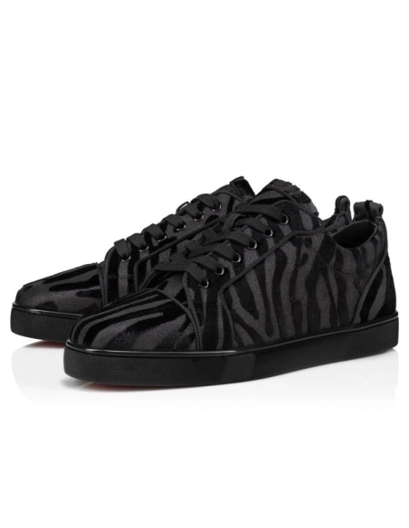Fake Christian Louboutin Louis Junior Sneakers Velvet Quagga Black, eplica Christian Louboutin Shoes