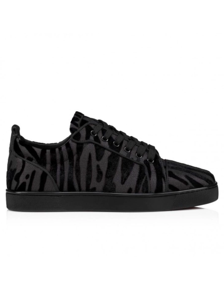 Fake Christian Louboutin Louis Junior Sneakers Velvet Quagga Black, eplica Christian Louboutin Shoes