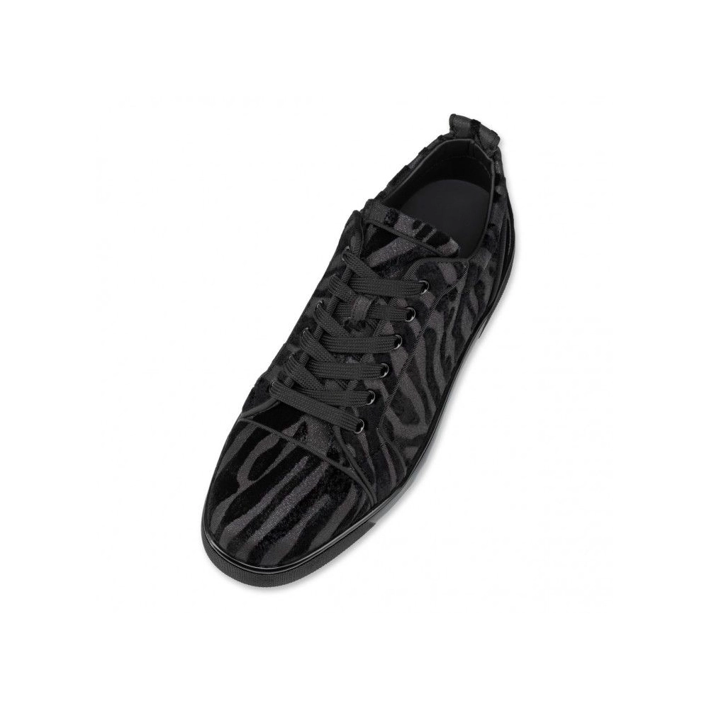 Fake Christian Louboutin Louis Junior Sneakers Velvet Quagga Black, eplica Christian Louboutin Shoes