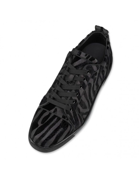 Fake Christian Louboutin Louis Junior Sneakers Velvet Quagga Black, eplica Christian Louboutin Shoes