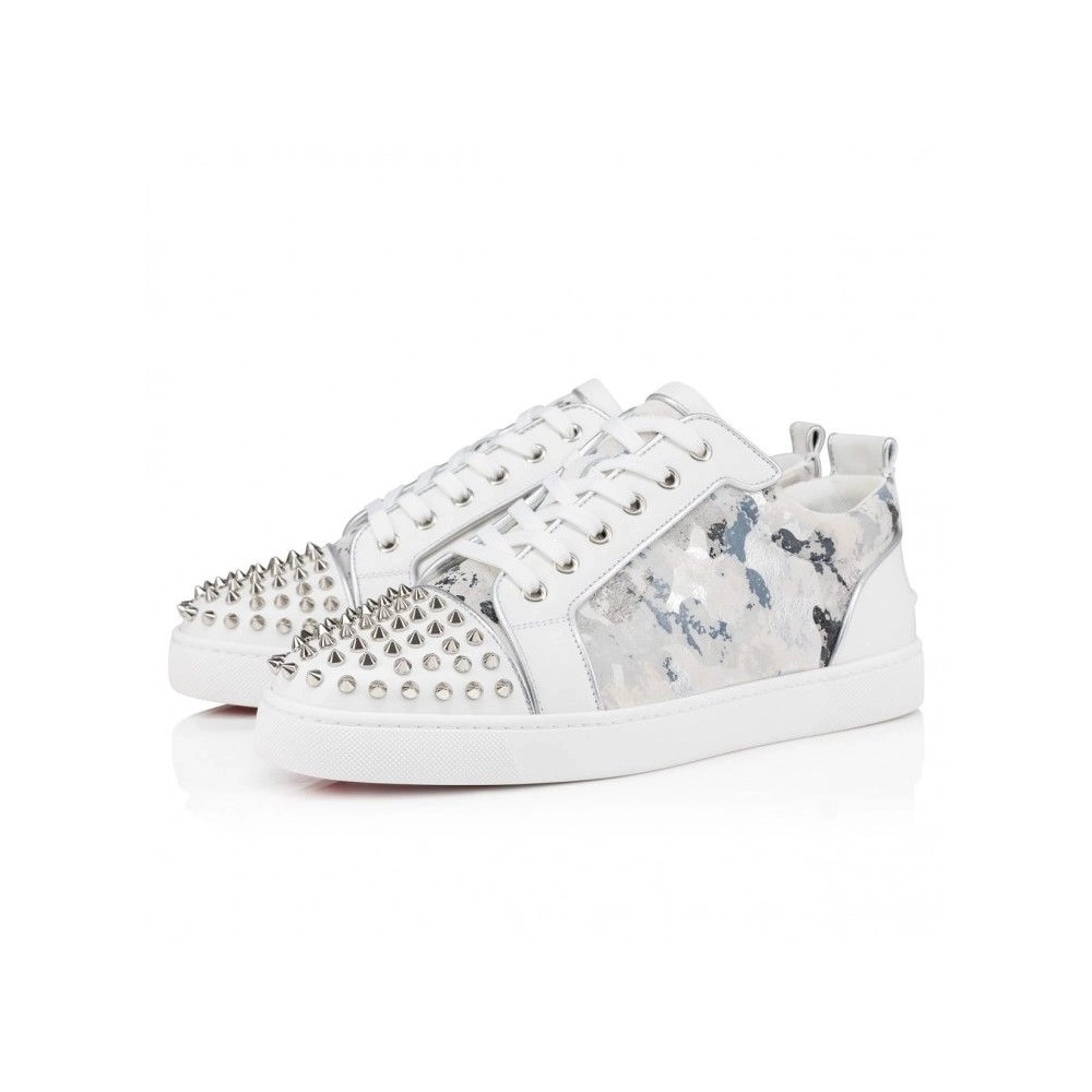 Cheap Christian Louboutin Louis Junior Spikes Sneakers Calf Leather Spikes White, Discount Christian Louboutin Shoes for Sale