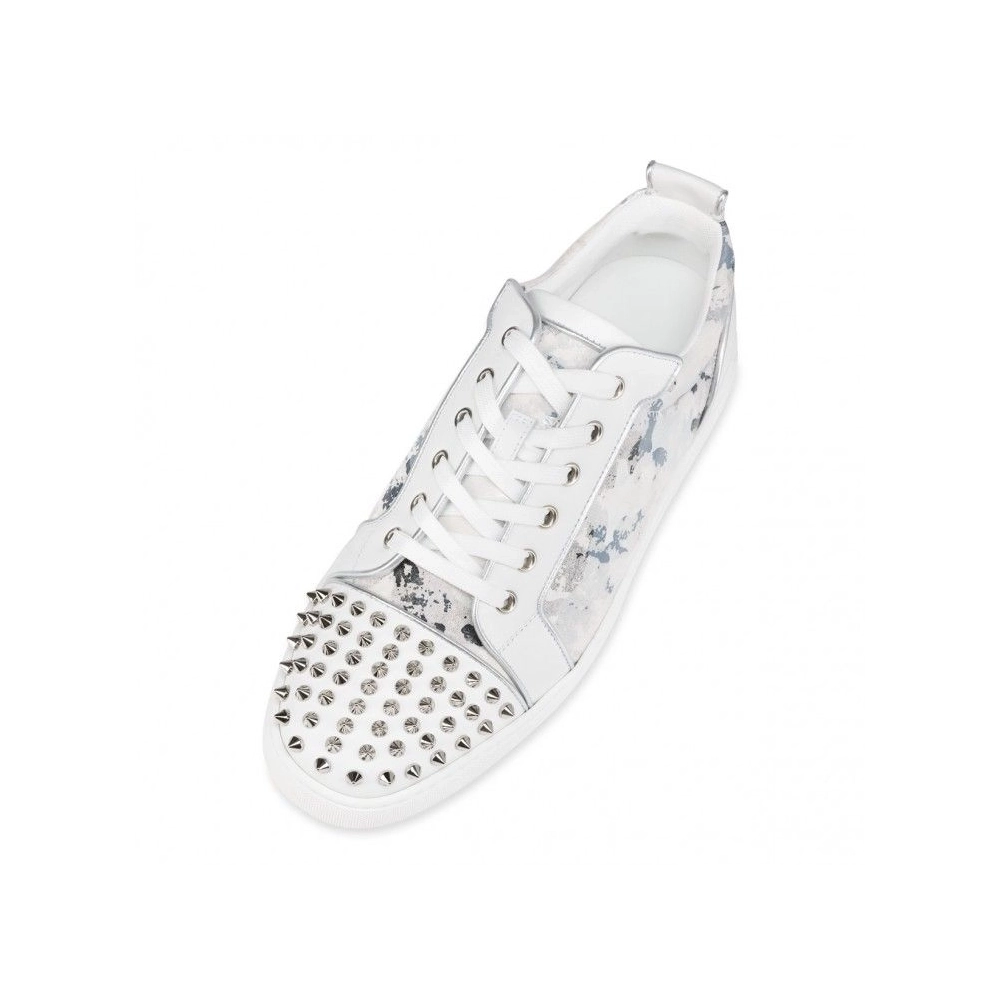 Cheap Christian Louboutin Louis Junior Spikes Sneakers Calf Leather Spikes White, Discount Christian Louboutin Shoes for Sale