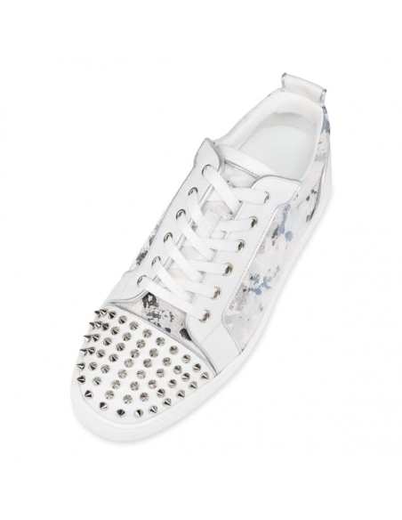 Cheap Christian Louboutin Louis Junior Spikes Sneakers Calf Leather Spikes White, Discount Christian Louboutin Shoes for Sale