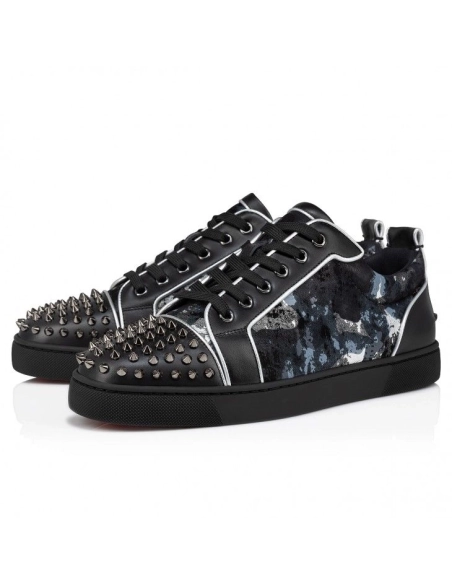 Replica Christian Louboutin Louis Junior Spikes Sneakers Calf Leather Black, Knockoff Christian Louboutin Shoes