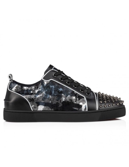 Replica Christian Louboutin Louis Junior Spikes Sneakers Calf Leather Black, Knockoff Christian Louboutin Shoes