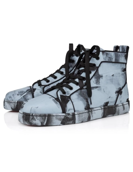 Discount Christian Louboutin Louis High-top Sneakers Leather Pittore Paseo Blue Outlet