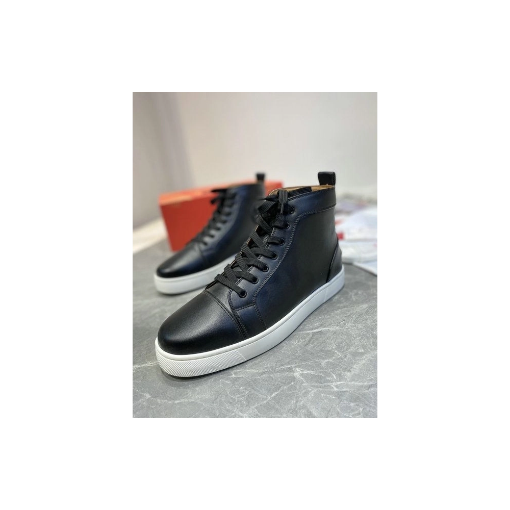 Fake Christian Louboutin Louis Flat High-top Sneakers Calfskin Black White