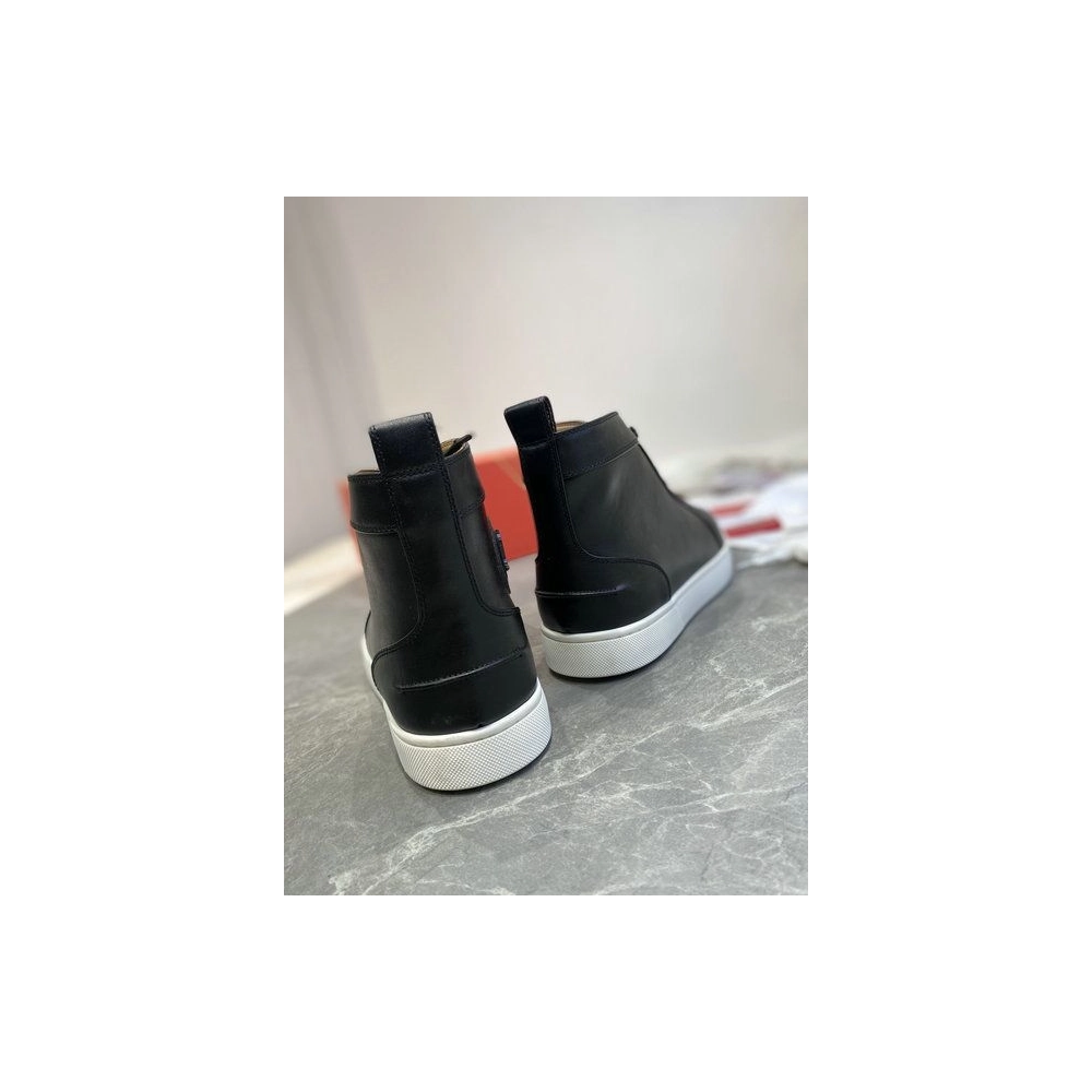 Fake Christian Louboutin Louis Flat High-top Sneakers Calfskin Black White