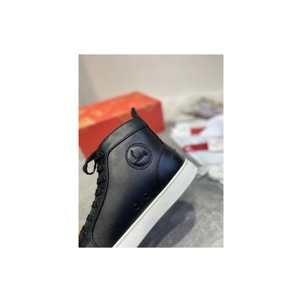 Fake Christian Louboutin Louis Flat High-top Sneakers Calfskin Black White