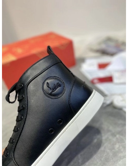 Fake Christian Louboutin Louis Flat High-top Sneakers Calfskin Black White