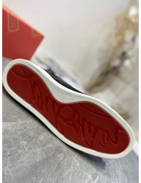 Fake Christian Louboutin Louis Flat High-top Sneakers Calfskin Black White