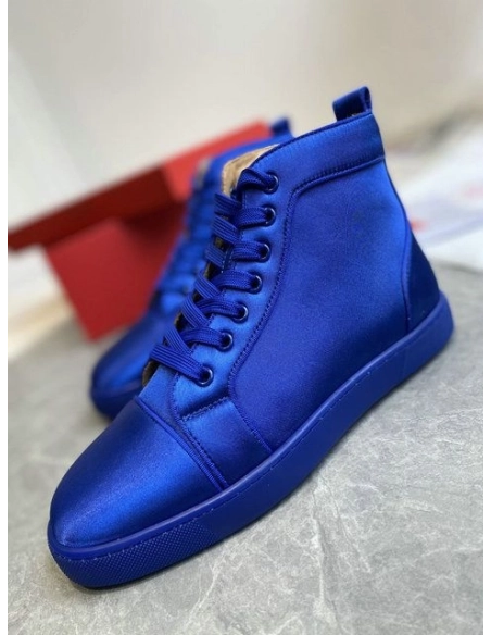 Discount Christian Louboutin Louis Orlato High-top Sneaker Crepe Satin Blue Outlet Online