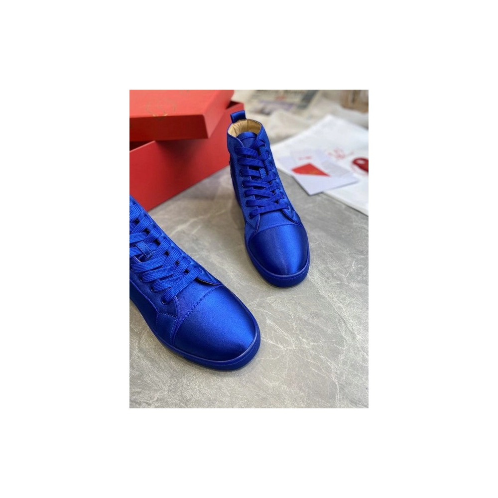 Discount Christian Louboutin Louis Orlato High-top Sneaker Crepe Satin Blue Outlet Online