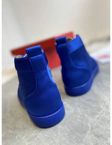 Discount Christian Louboutin Louis Orlato High-top Sneaker Crepe Satin Blue Outlet Online