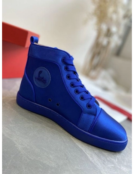 Discount Christian Louboutin Louis Orlato High-top Sneaker Crepe Satin Blue Outlet Online