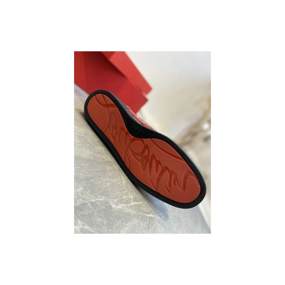 Cheap Christian Louboutin Louis Flat Degraloubi High-top Men Sneaker Patent Leather Black Red