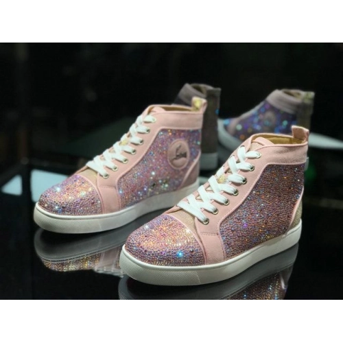 Discount Christian Louboutin Louis Strass Flat High-top Sneakers Rhinestone Embellishments Pink